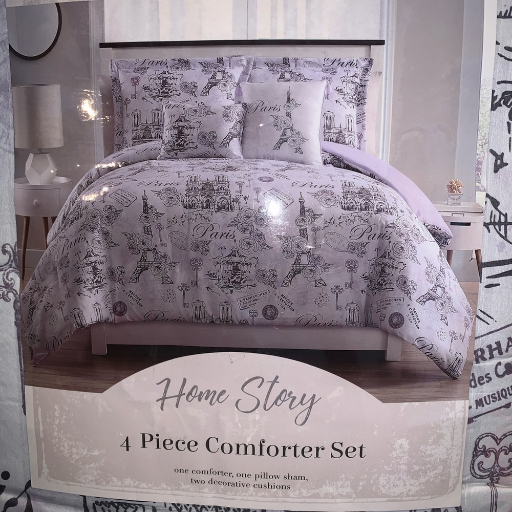 White, Grey, and Lavender Comforter Set
